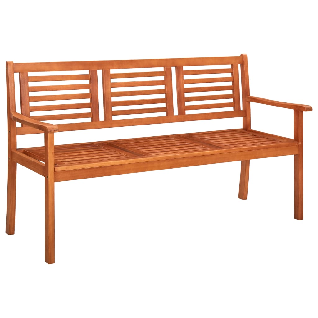 Garden Bench, 150 cm, 3-Seater, Solid Eucalyptus Wood