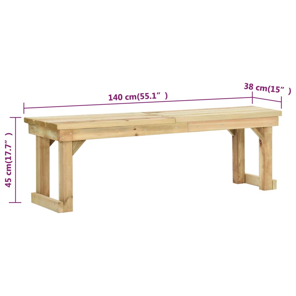 Garden bench, 140cm, impregnated pine wood