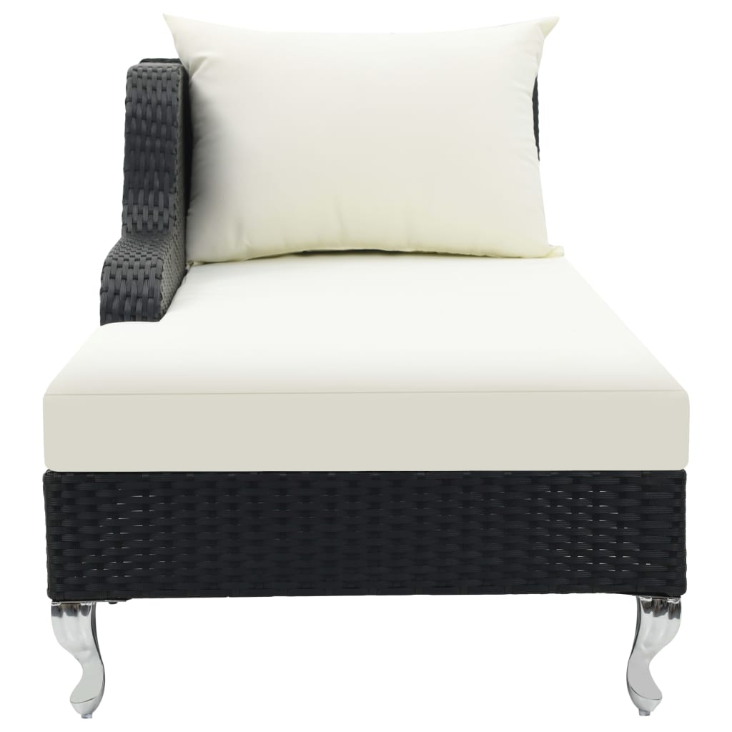 Sun lounger with cushion, black, polyrattan