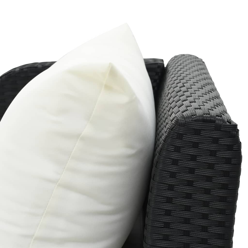 Sun lounger with cushion, black, polyrattan