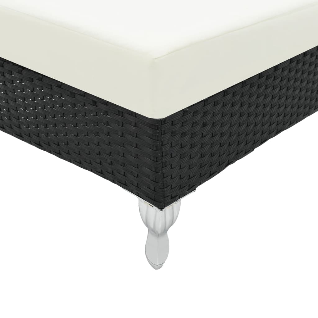 Sun lounger with cushion, black, polyrattan