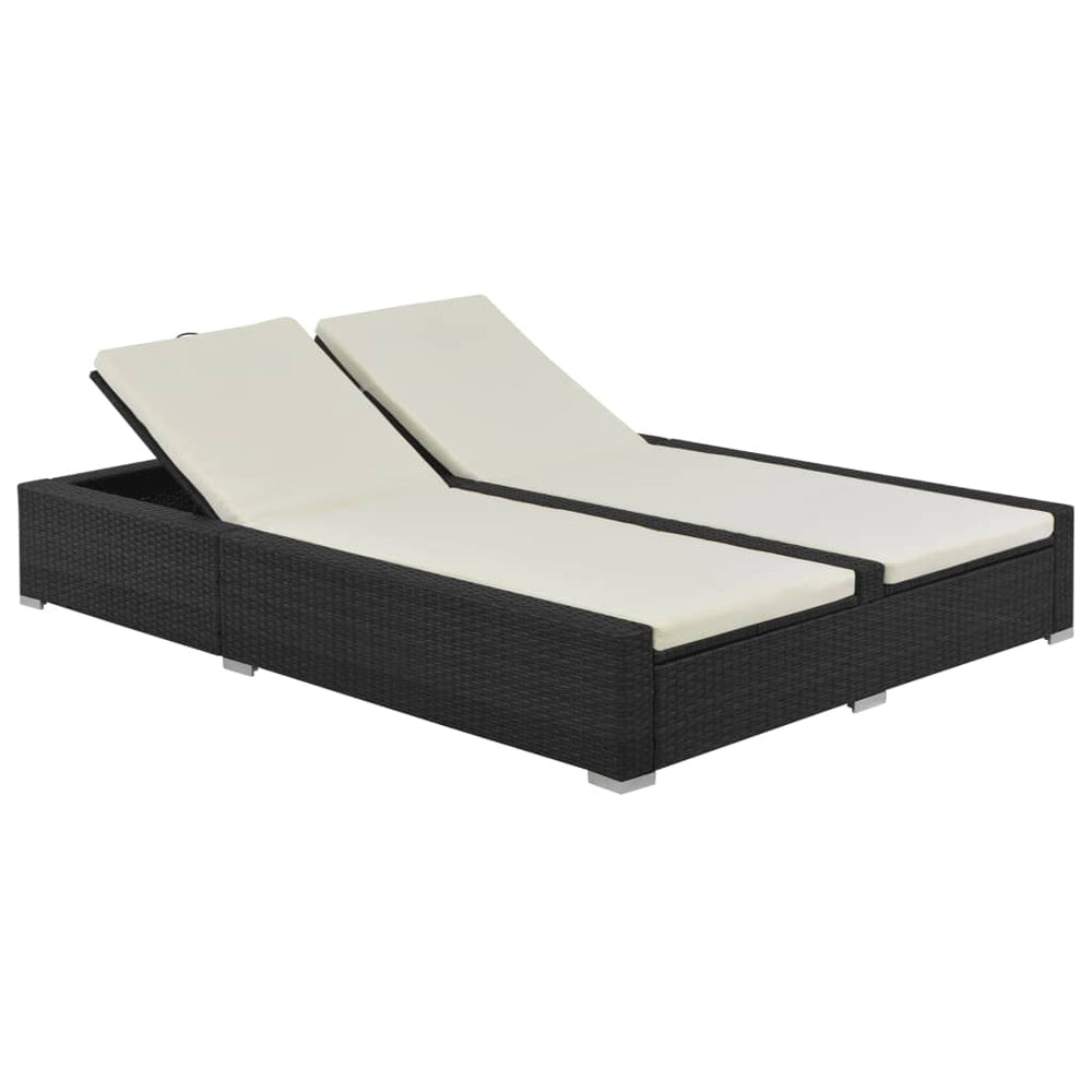 2-Seater Sun Lounger with Cushions, Poly Rattan, Black