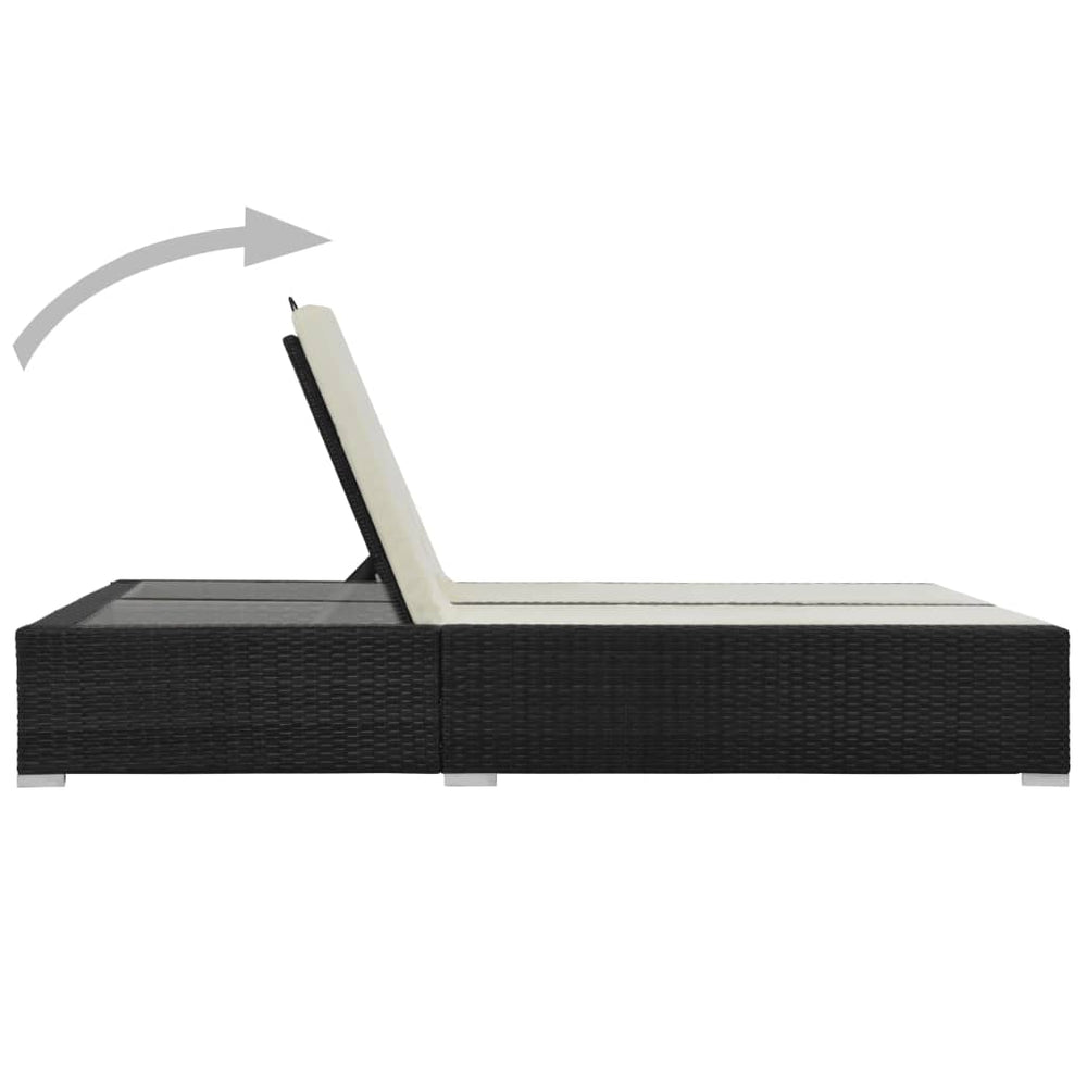 2-Seater Sun Lounger with Cushions, Poly Rattan, Black