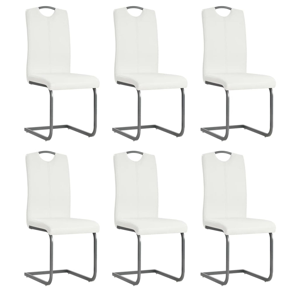 Cantilever dining chairs, 6 pcs., white, artificial leather