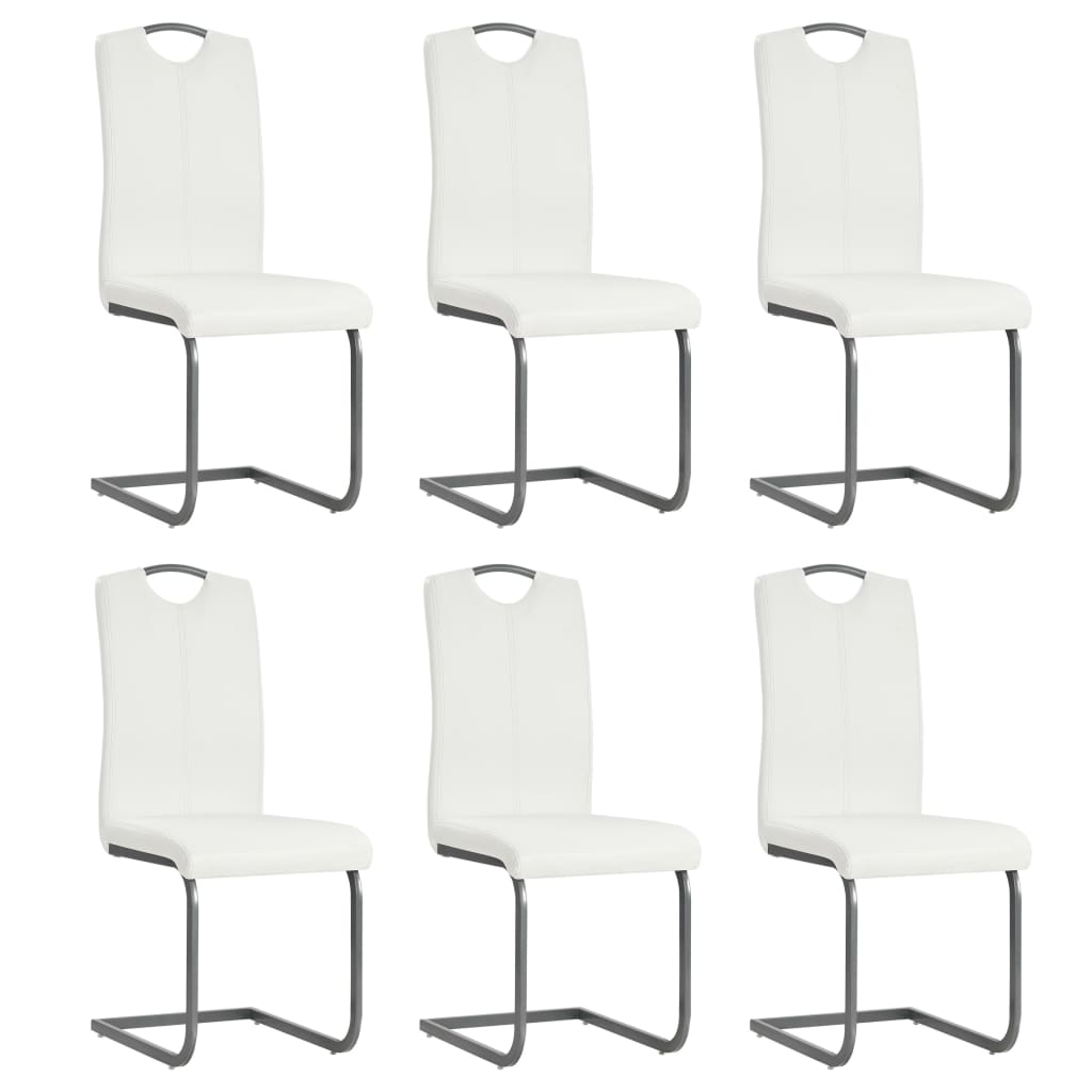 Cantilever dining chairs, 6 pcs., white, artificial leather
