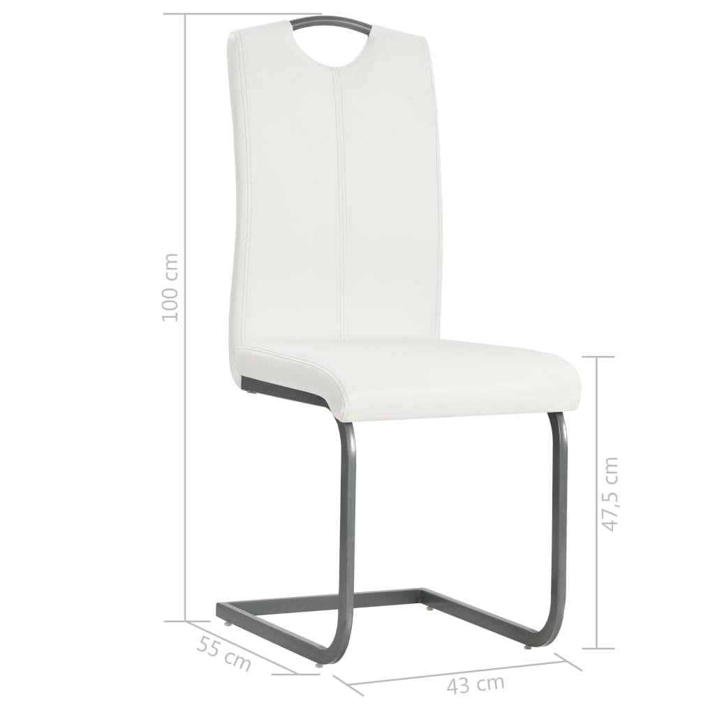 Cantilever dining chairs, 6 pcs., white, artificial leather