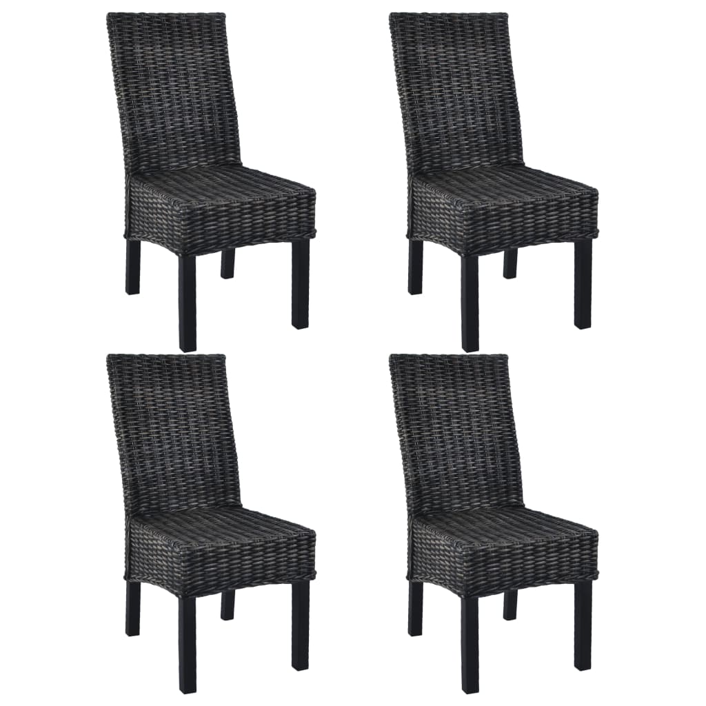 Dining chairs, 4 pcs., black, Kubu rattan and mango wood