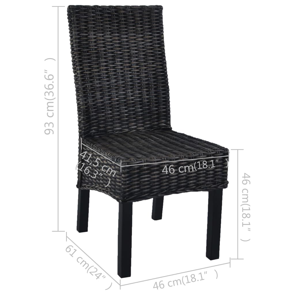 Dining chairs, 4 pcs., black, Kubu rattan and mango wood