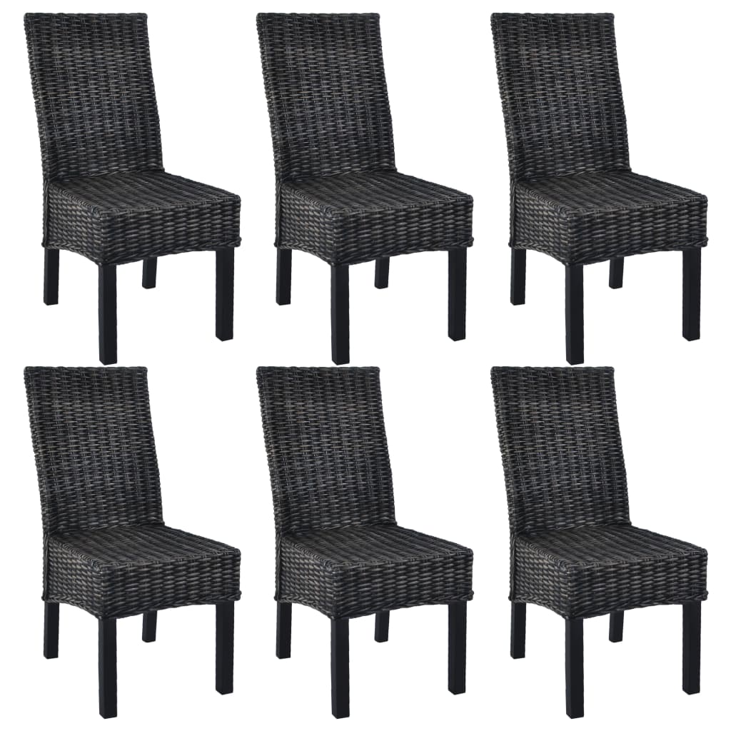 Dining chairs, 6 pcs, Kubu rattan and mango wood, black