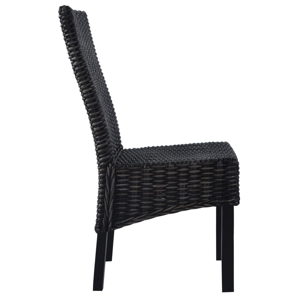 Dining chairs, 6 pcs, Kubu rattan and mango wood, black