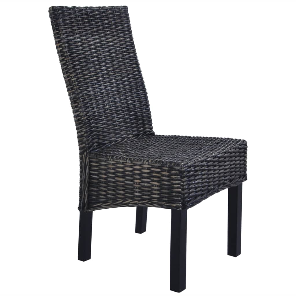 Dining chairs, 6 pcs, Kubu rattan and mango wood, black