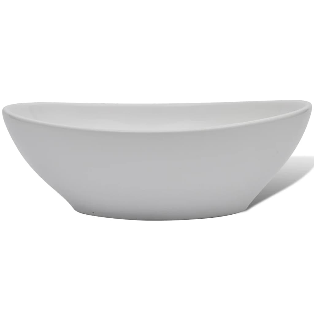 Washbasin with tap, ceramic, oval, white