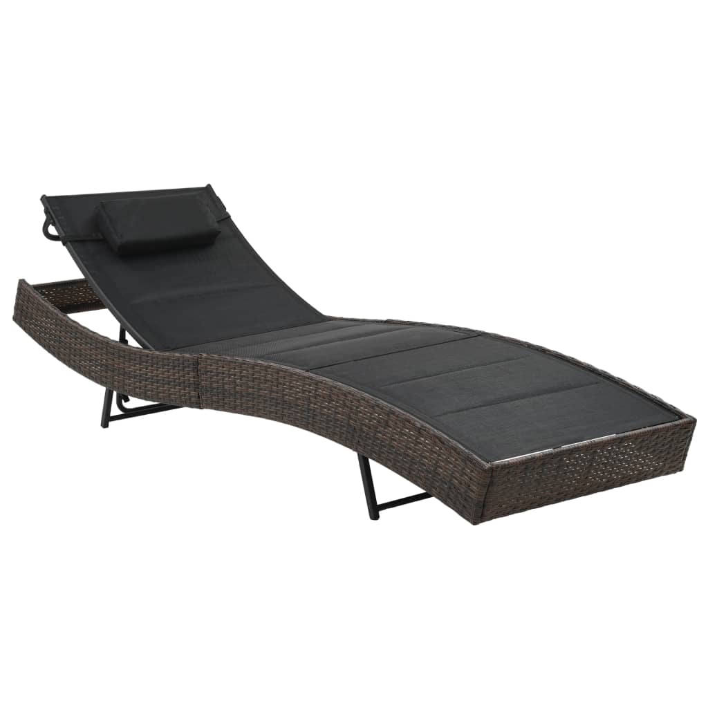 Sun lounger, brown, polyrattan and textilene
