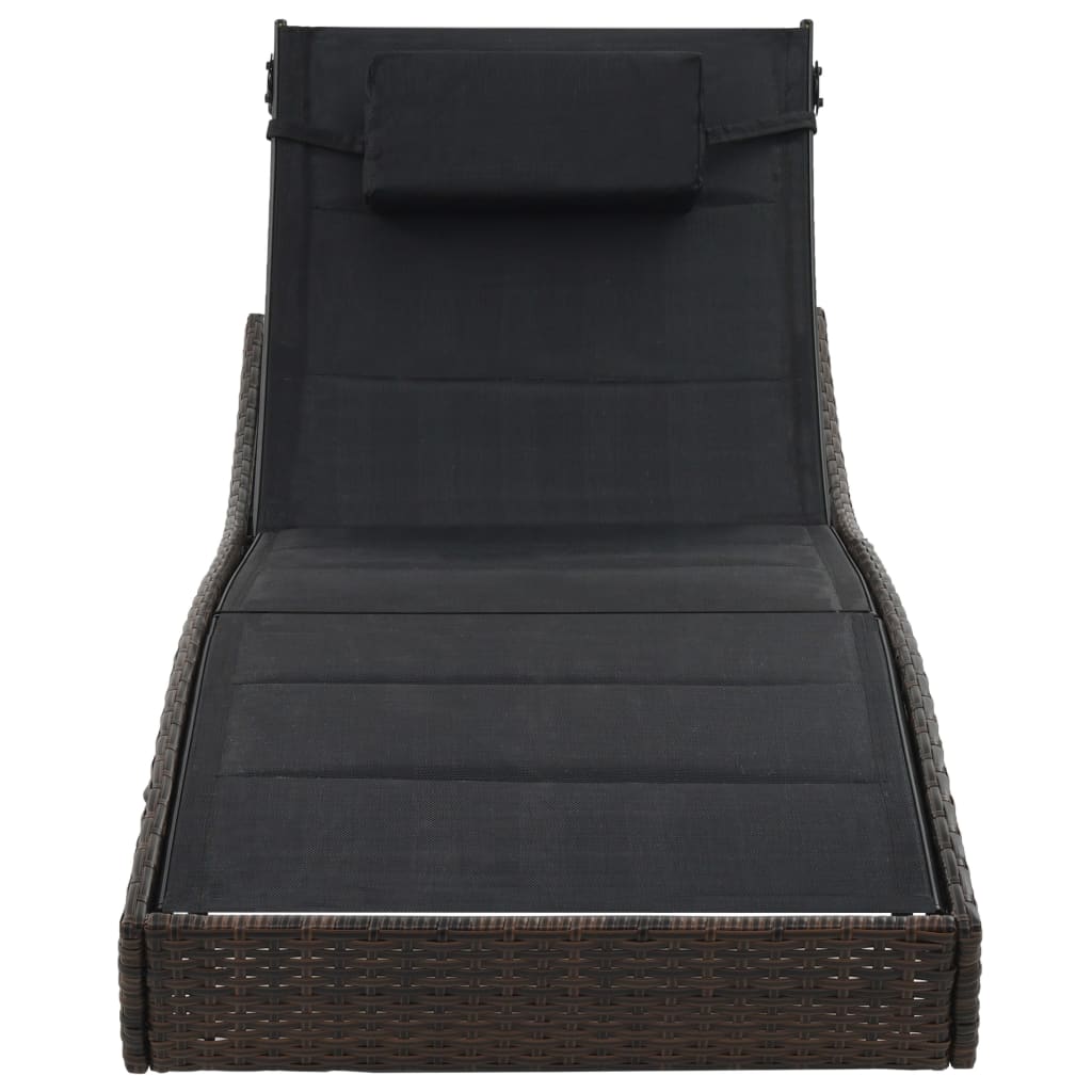 Sun lounger, brown, polyrattan and textilene