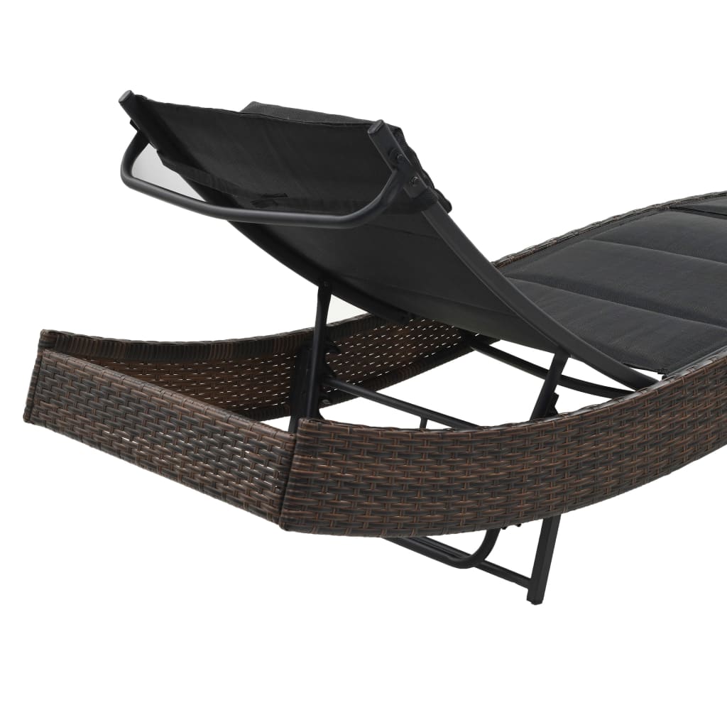 Sun lounger, brown, polyrattan and textilene