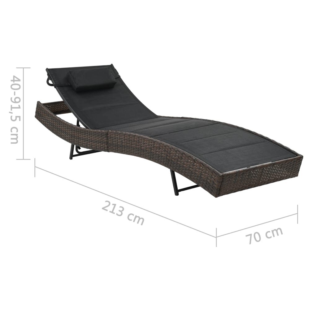 Sun lounger, brown, polyrattan and textilene