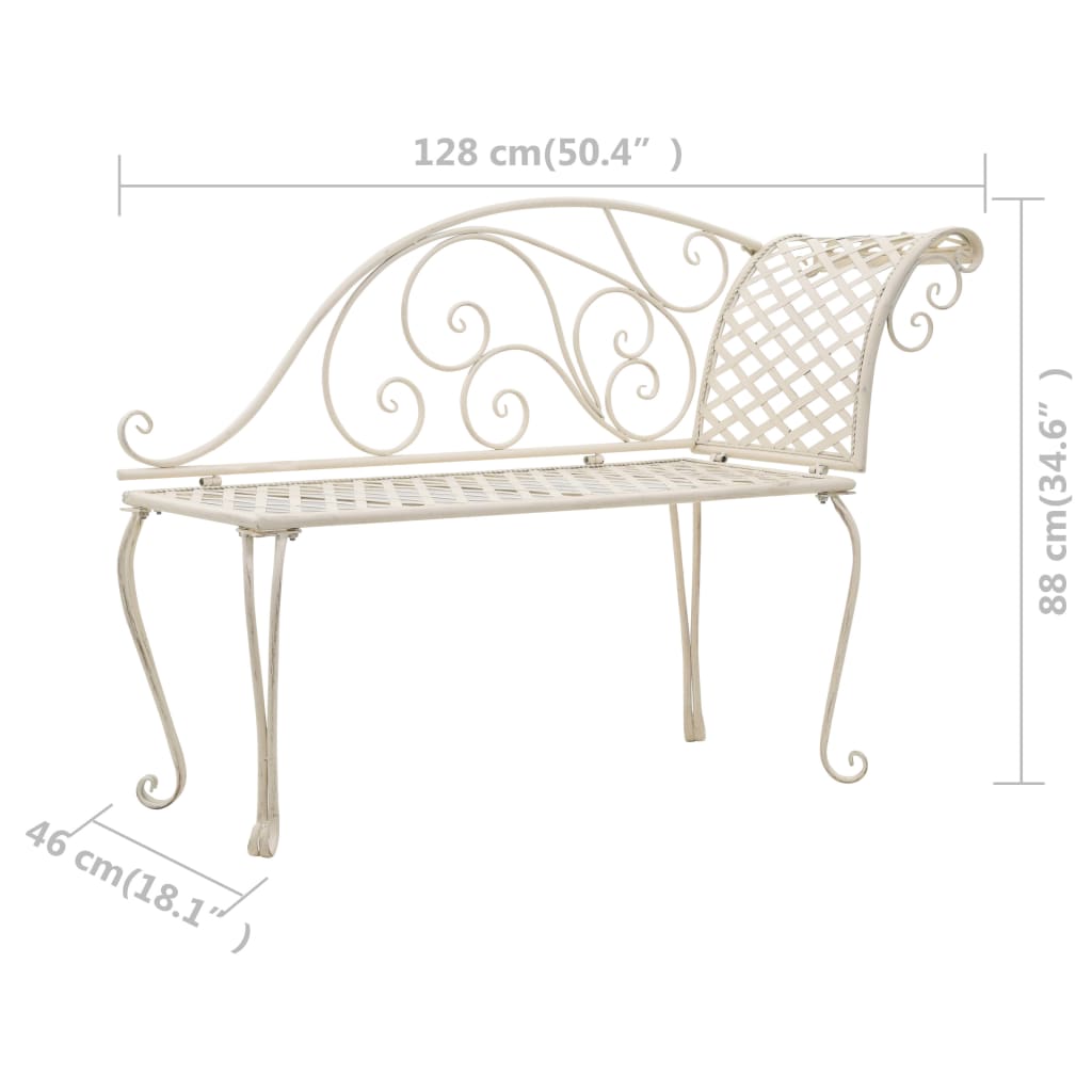 Dārza atpūtas dīvāns, balts, 128 cm, metāls, s. stila