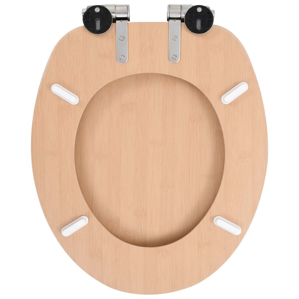Toilet seat with soft-close lid, MDF, bamboo design.