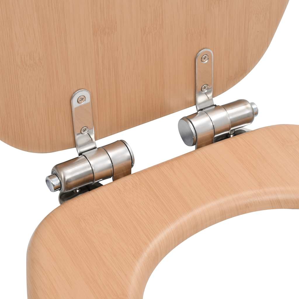 Toilet seat with soft-close lid, MDF, bamboo design.