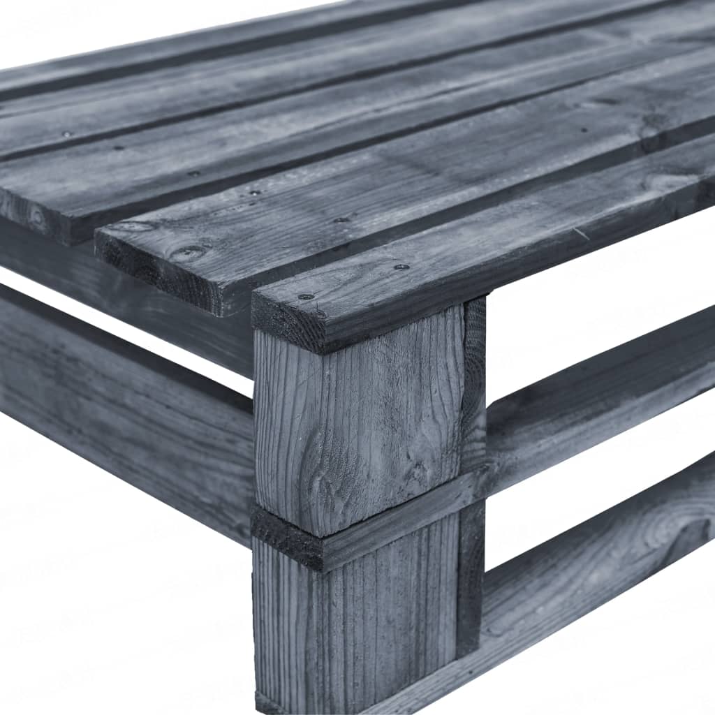 Sodo sofa iš palečių su pilkomis pagalvėlėmis, pušies mediena