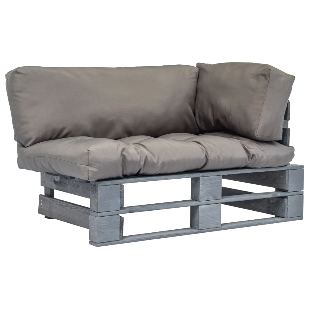 Pallet garden sofa with grey cushions, pine wood