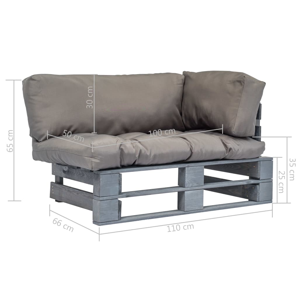 Pallet garden sofa with grey cushions, pine wood