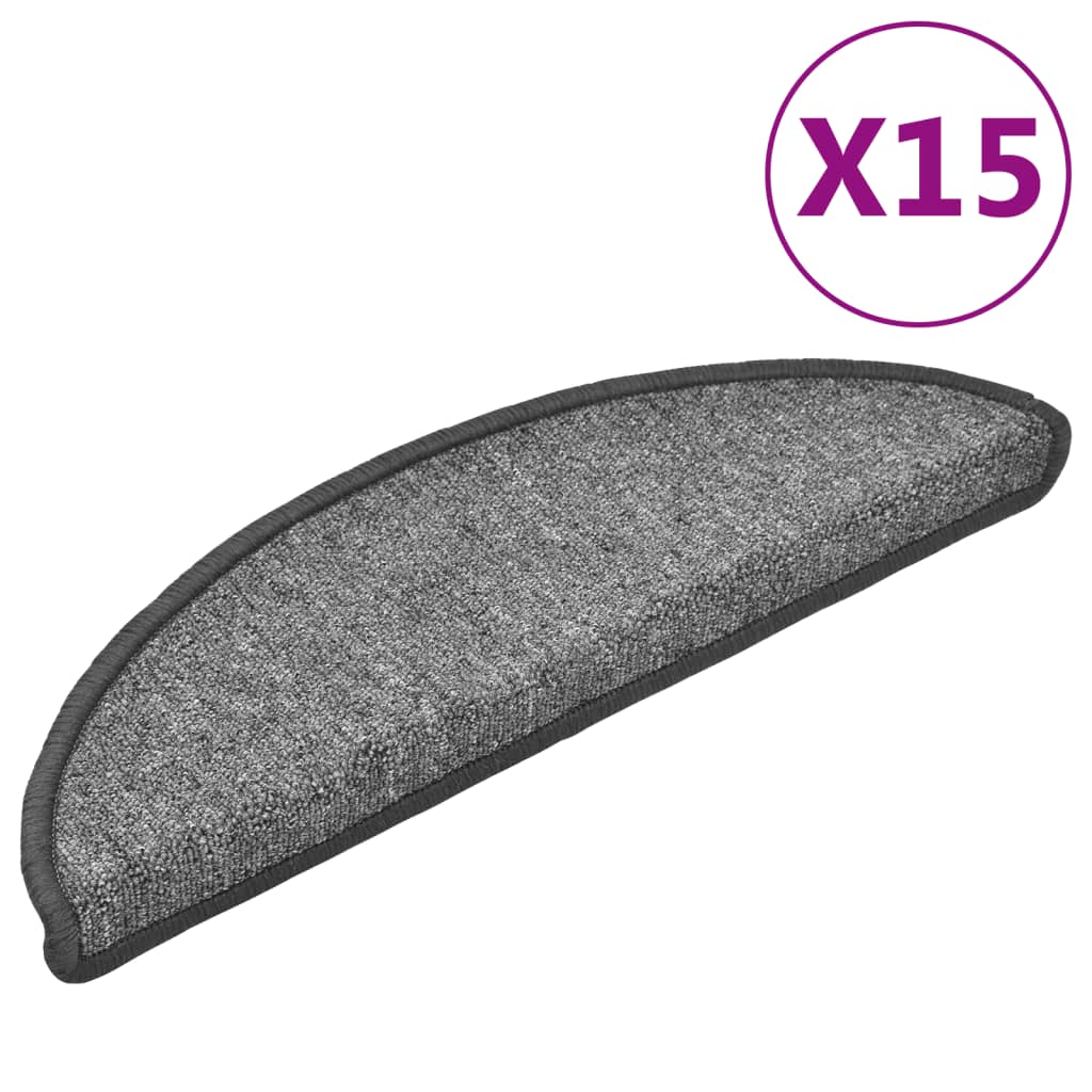 Laiptų kilimėliai, 15 vnt., 56x17x3 cm, tamsiai pilki, pusapvaliai