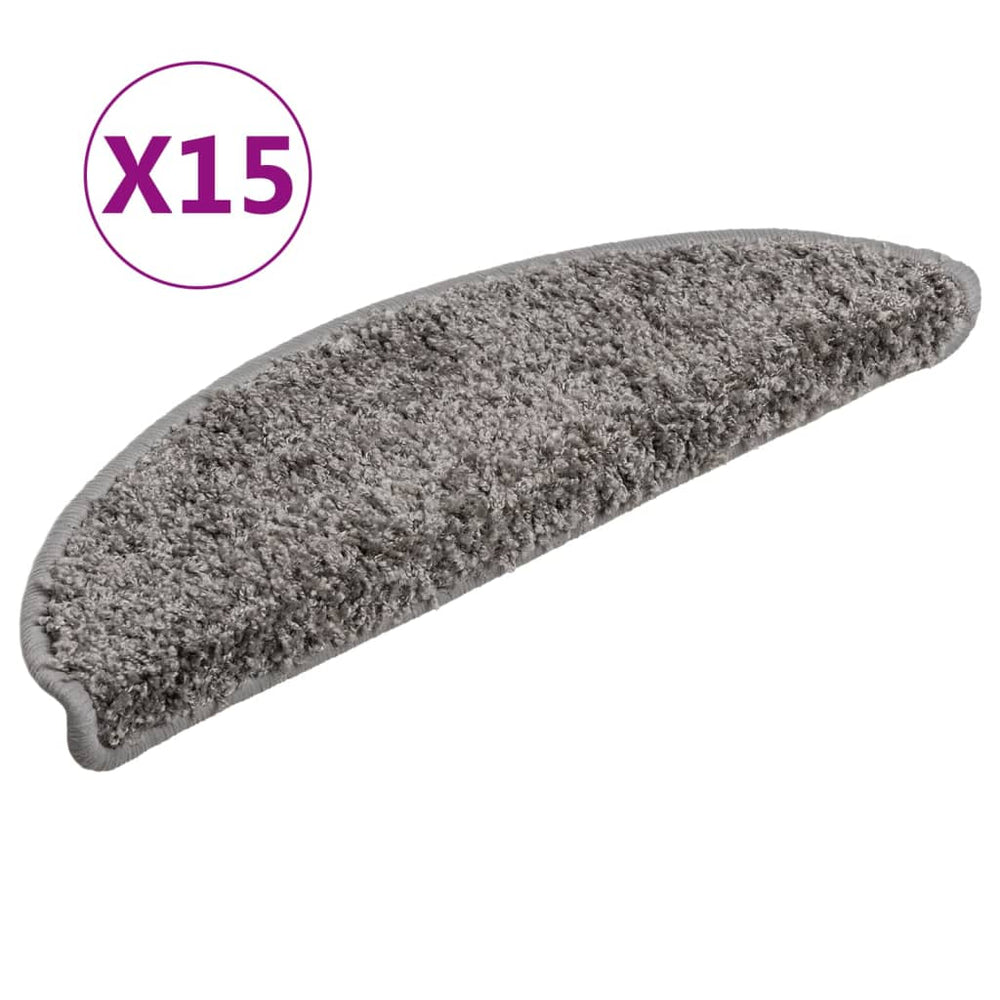 Laiptų kilimėliai, 15 vnt., pilki, 56x17x3 cm, pusapvaliai