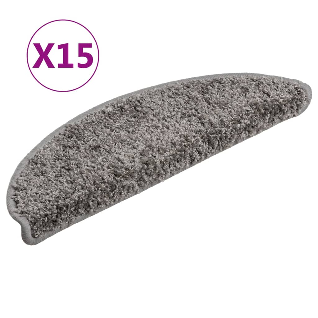 Laiptų kilimėliai, 15 vnt., pilki, 56x17x3 cm, pusapvaliai