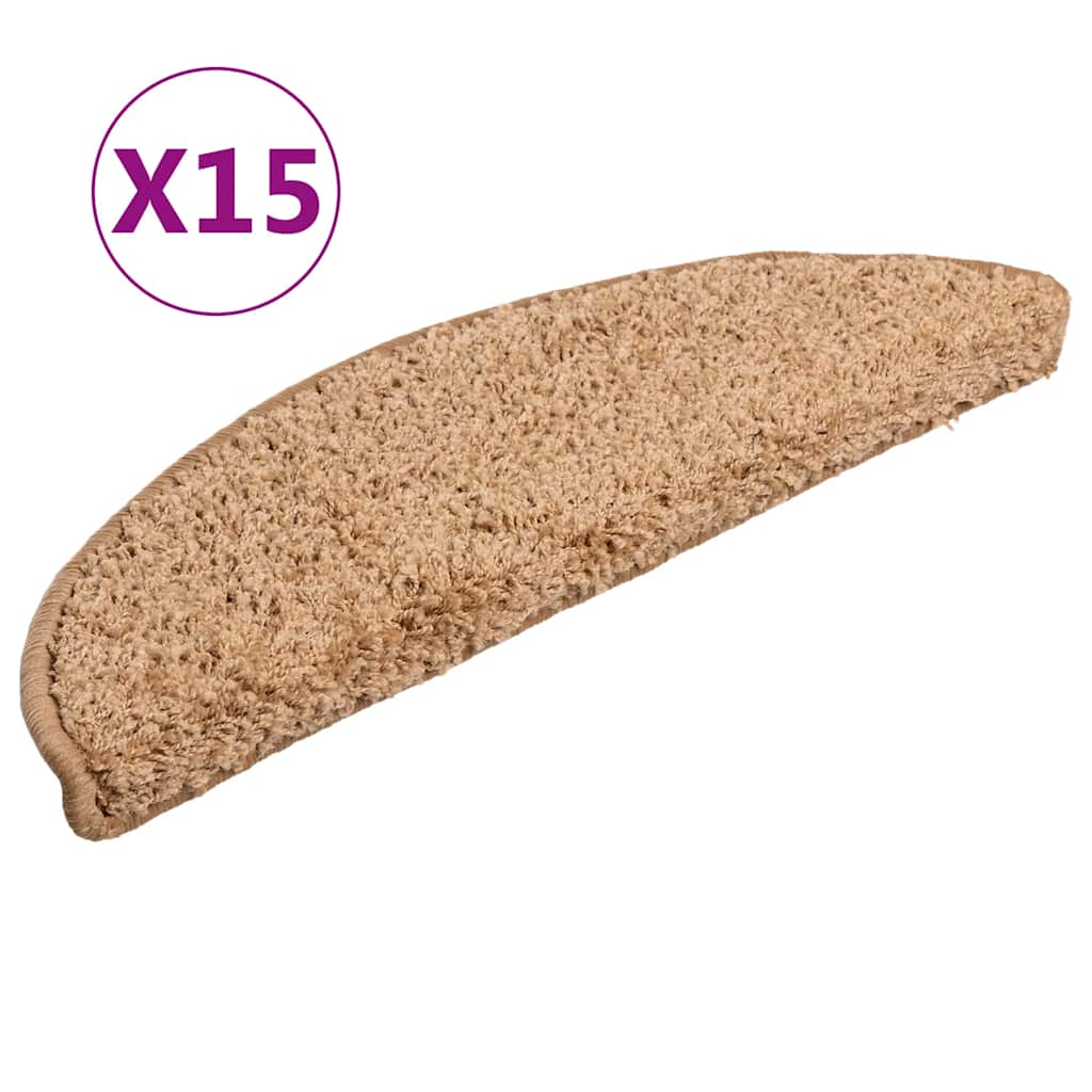 Laiptų kilimėliai, 15 vnt., 56x17x3 cm, smėlio spalvos, pusapvaliai
