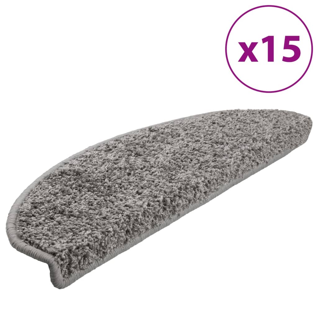 Laiptų kilimėliai, 15 vnt., pilki, 65x21x4 cm, dideli, pusapvaliai
