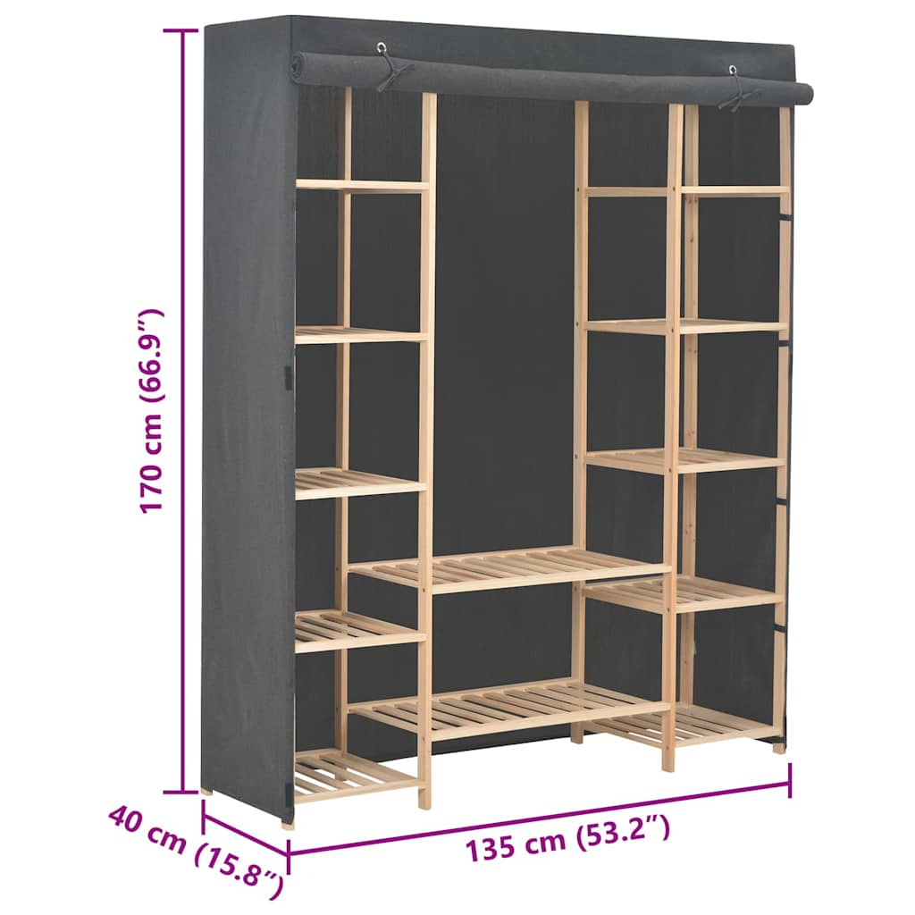 Wardrobe, grey, 135x40x170cm, fabric