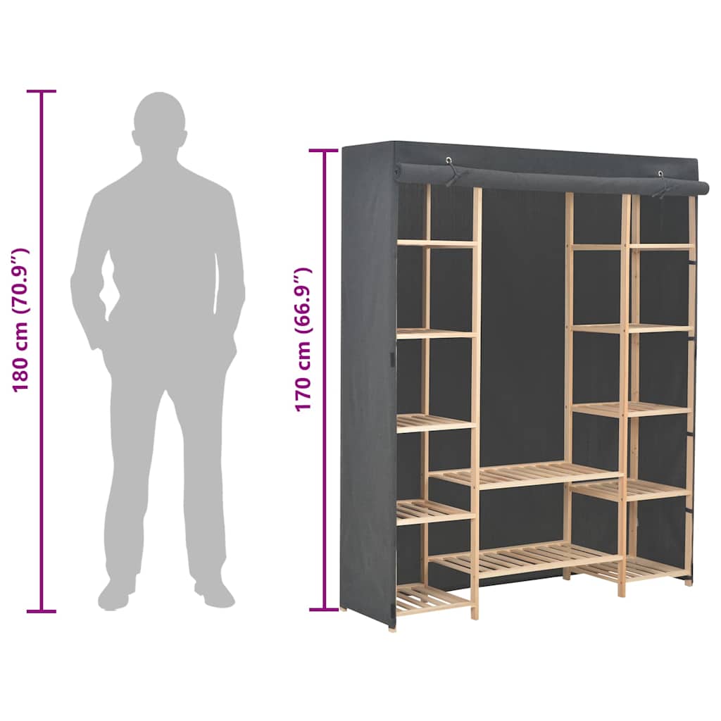 Wardrobe, grey, 135x40x170cm, fabric