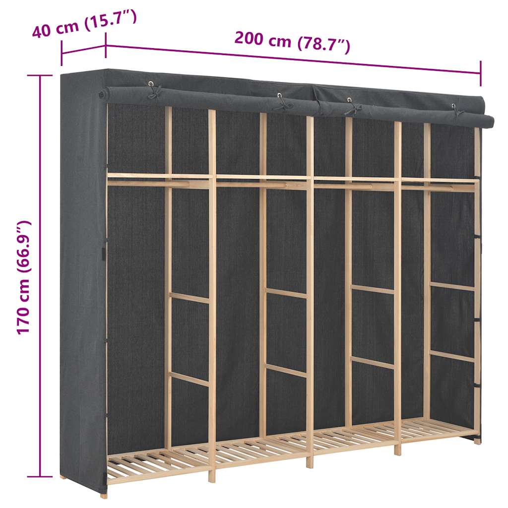 Wardrobe, grey, 200x40x170cm, fabric