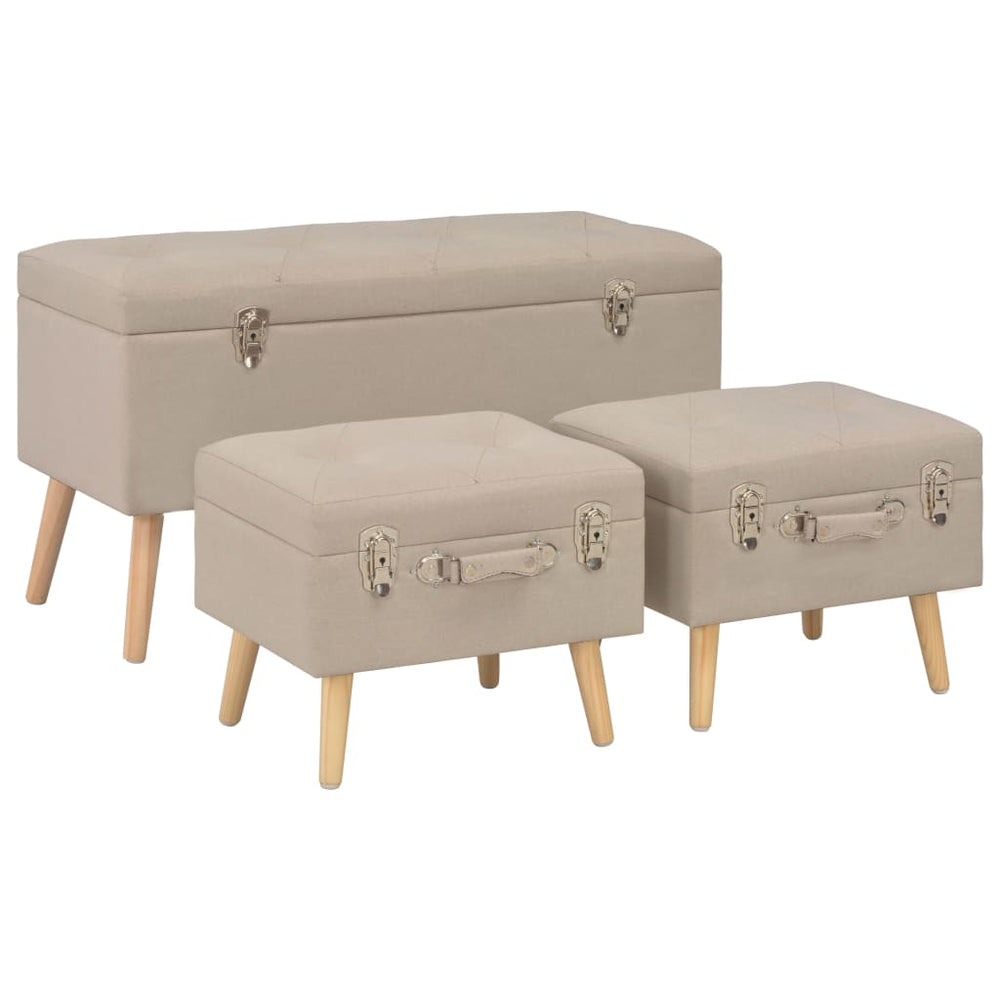 Storage Stools, 3 pcs, Sand, Fabric