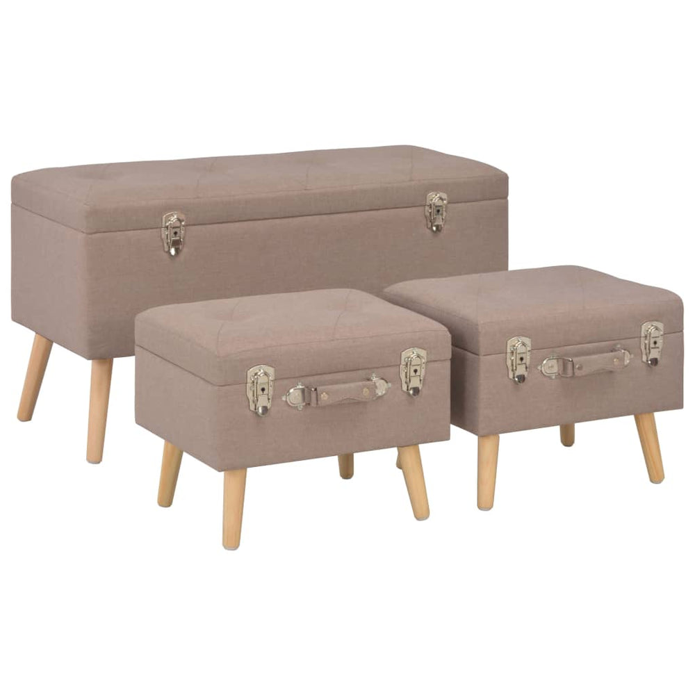 Storage ottomans, 3 pcs., brown, fabric