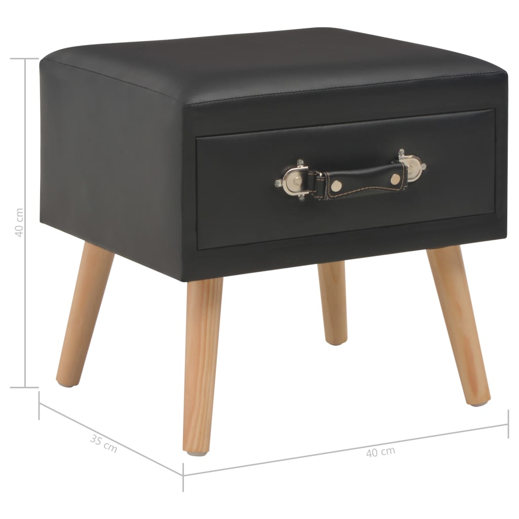 Nightstand, black, 40x35x40cm, faux leather