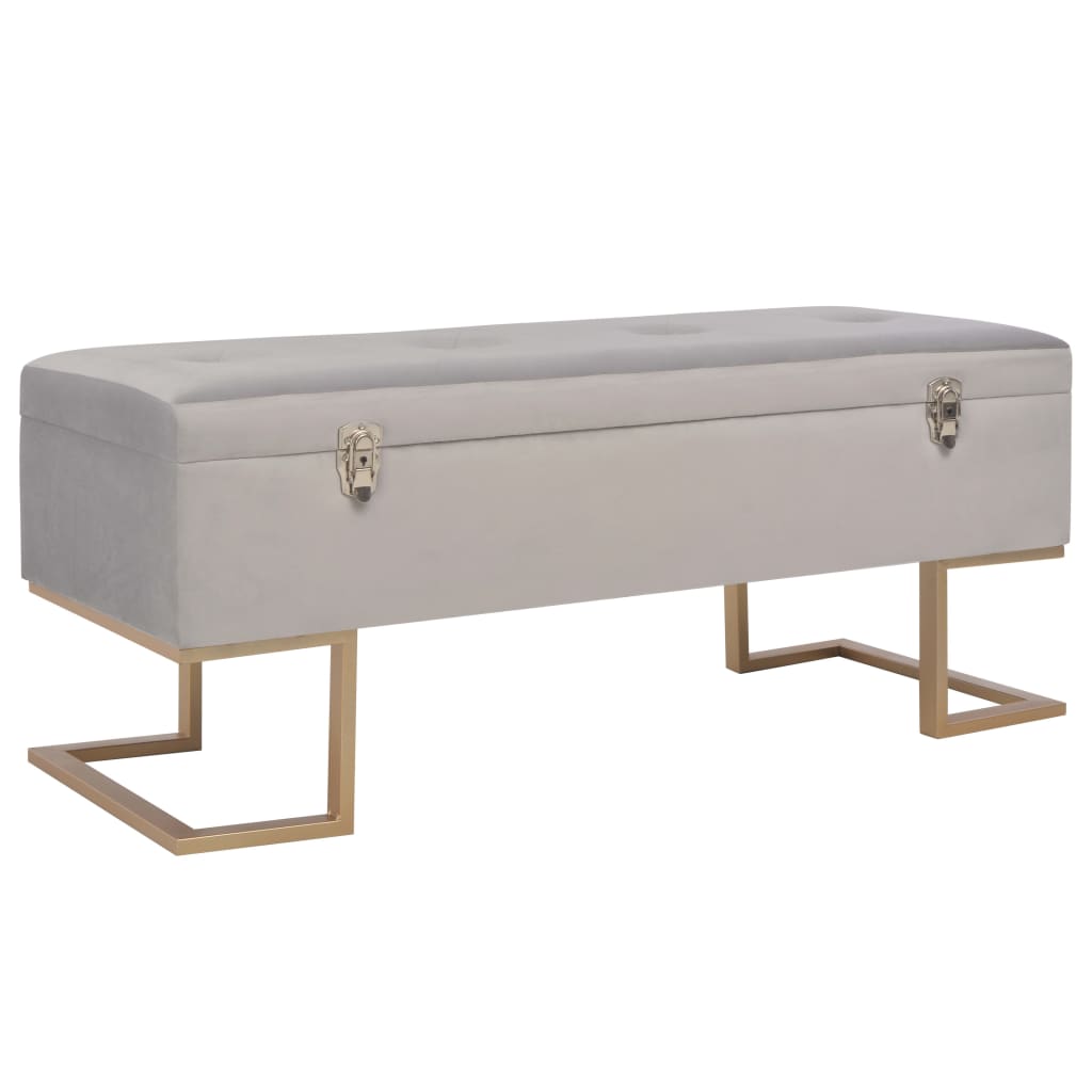 Bench with storage compartment, grey, 105cm, velvet