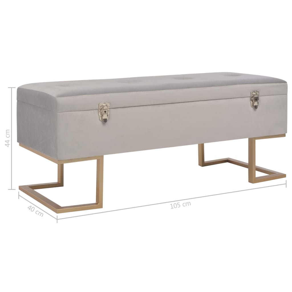 Bench with storage compartment, grey, 105cm, velvet