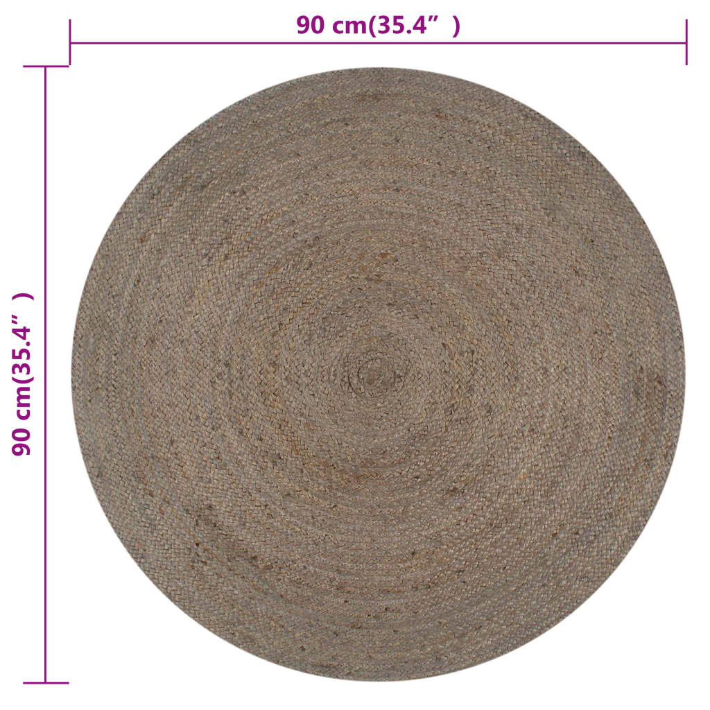 Paklājs, pelēks, 90cm, džuts, apaļš, roku darbs