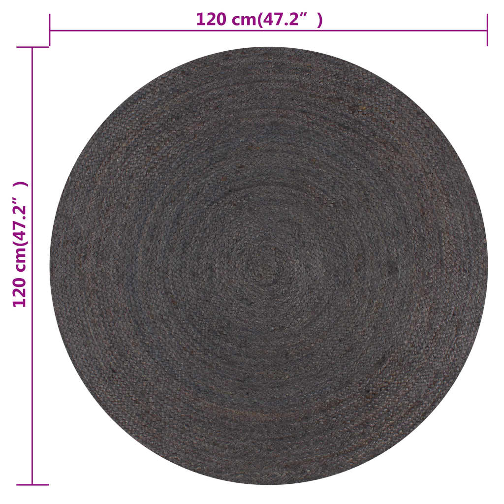 Paklājs, tumši pelēks, 120cm, džuts, apaļš, roku darbs