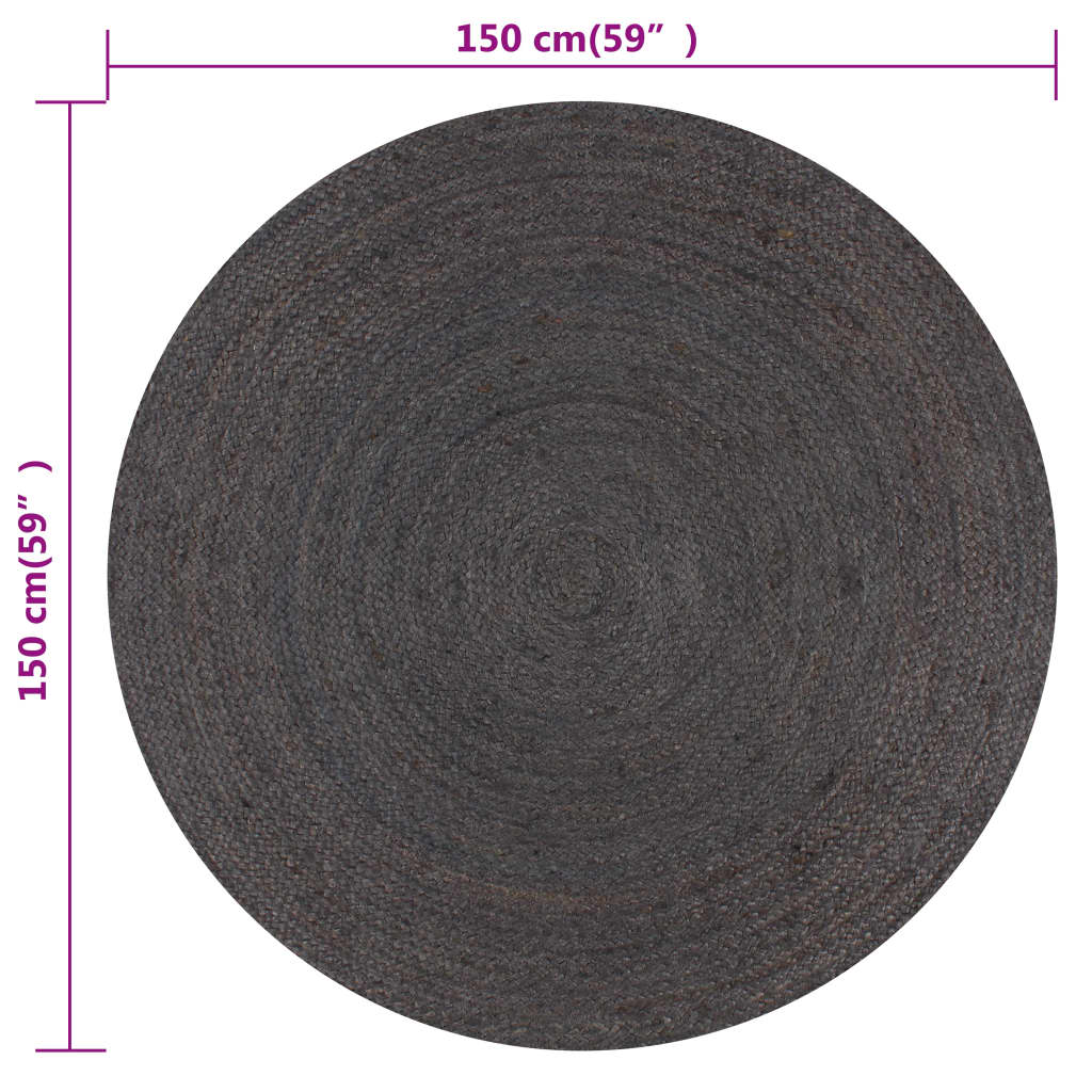 Paklājs, tumši pelēks, 150 cm, džuta, apaļš, roku darbs