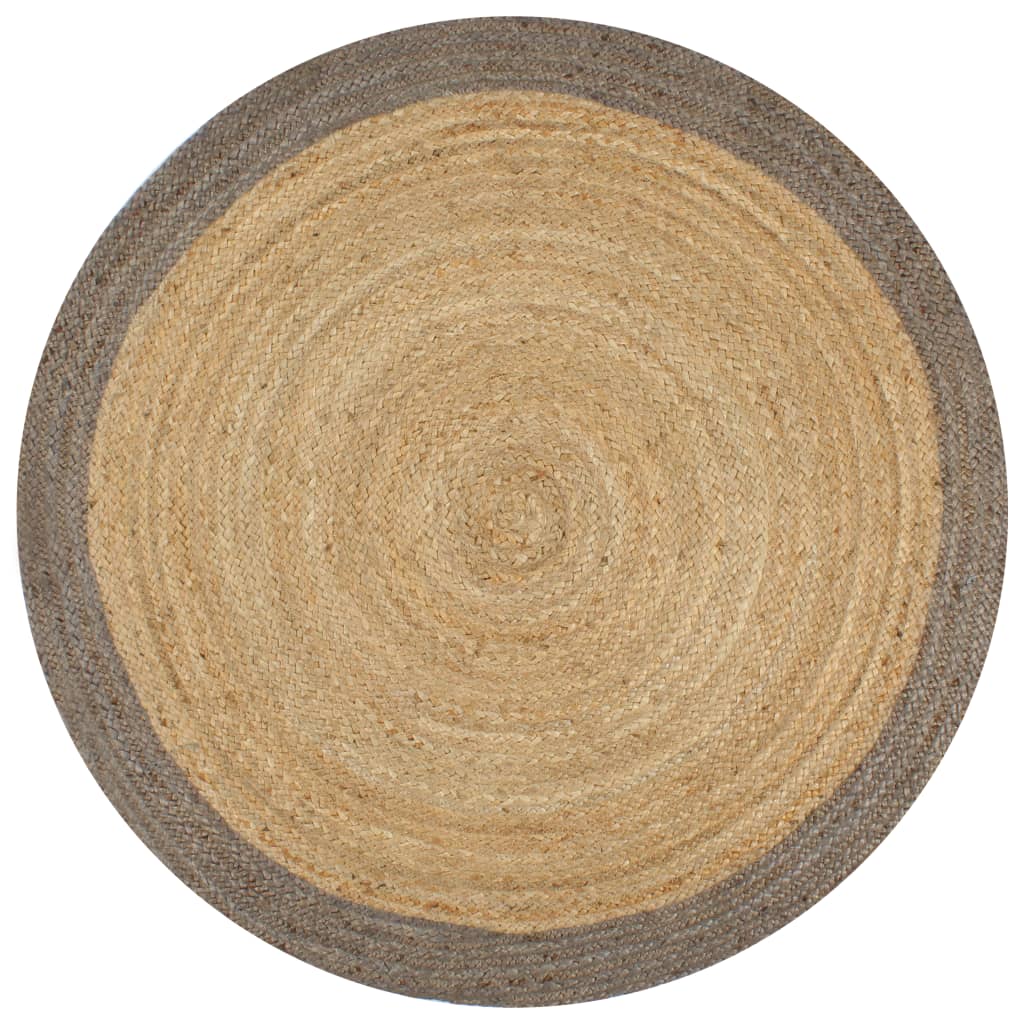 Rug, 120cm, jute, handmade, with a grey border
