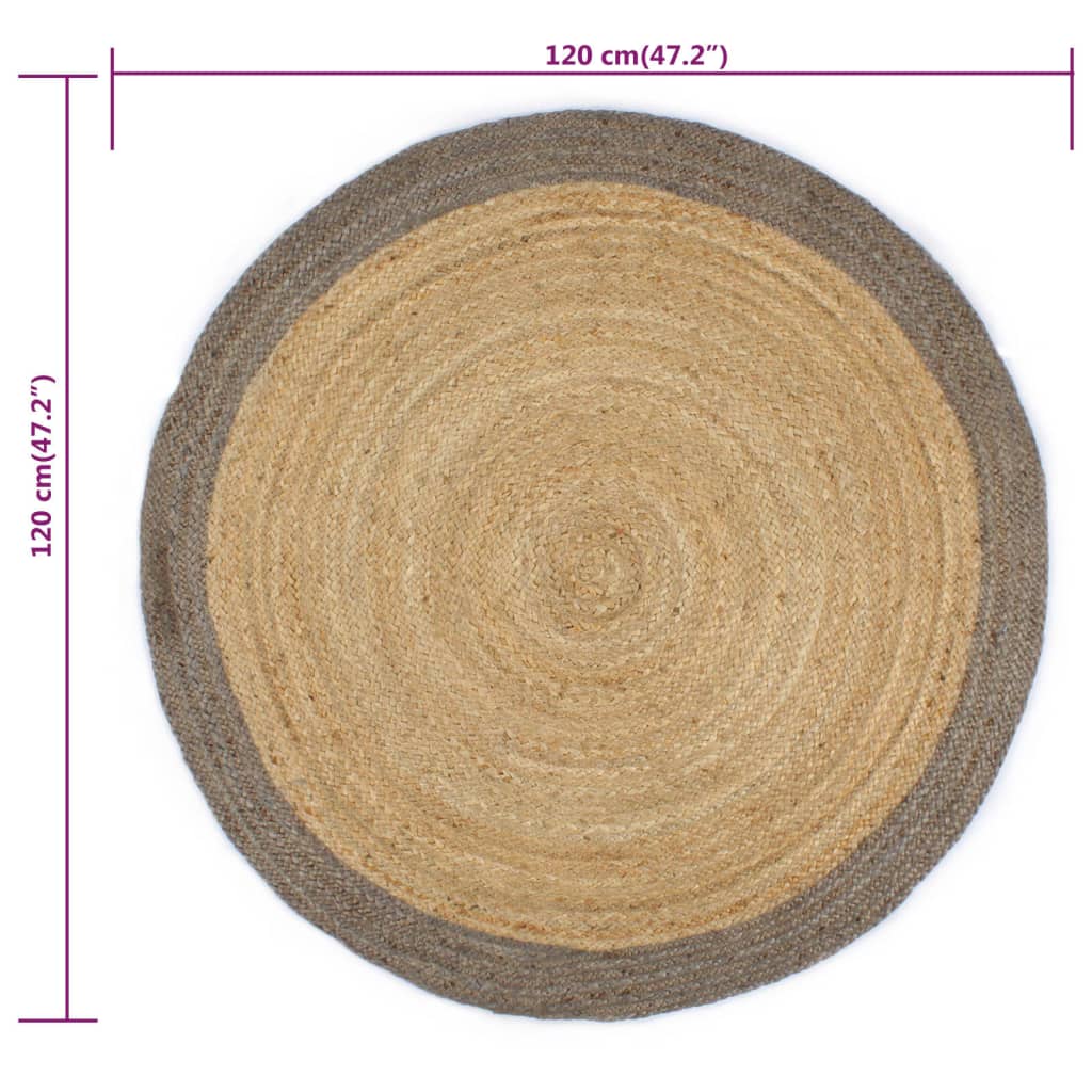 Rug, 120cm, jute, handmade, with a grey border