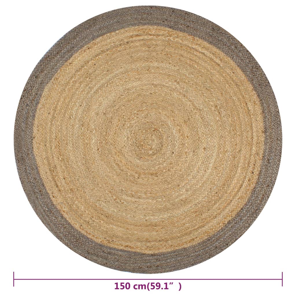 Rug, 150cm, jute, handmade, with grey border