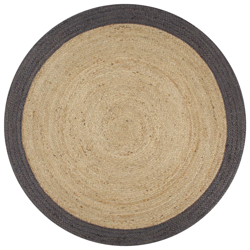 Rug, 90cm, jute, handmade, with dark grey border