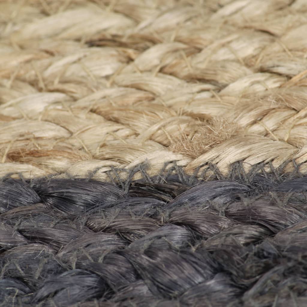 Rug, 90cm, jute, handmade, with dark grey border
