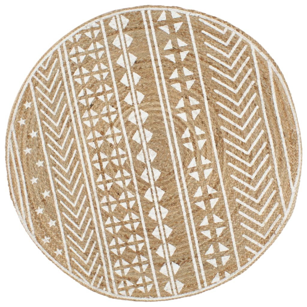 Paklājs, 150 cm, džuta, roku darbs, ar baltas krāsas rakstu