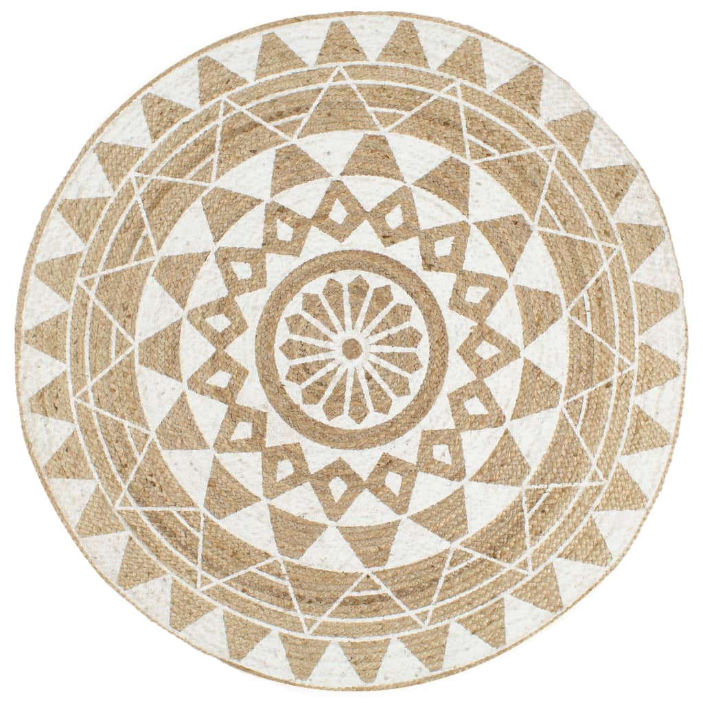 Rug, 90cm, jute, handmade, with white pattern