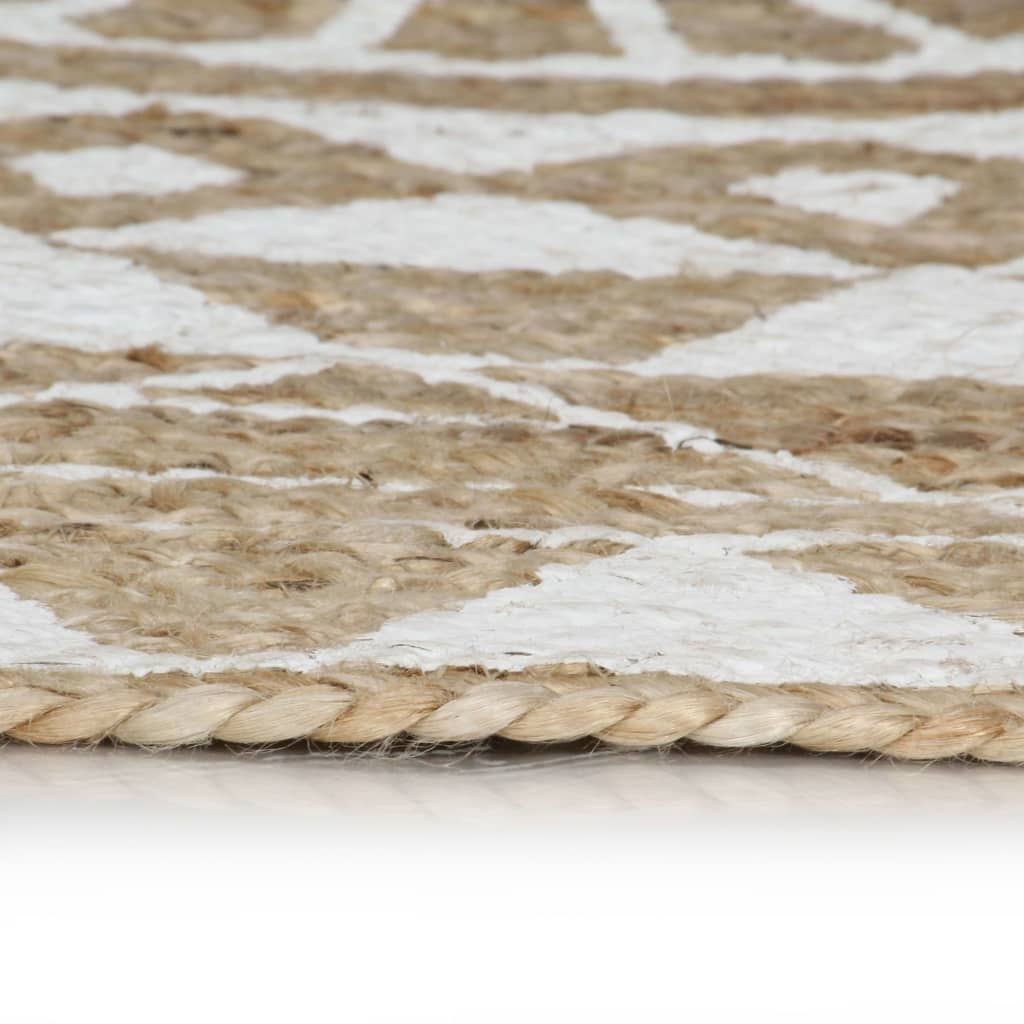 Rug, 90cm, jute, handmade, with white pattern
